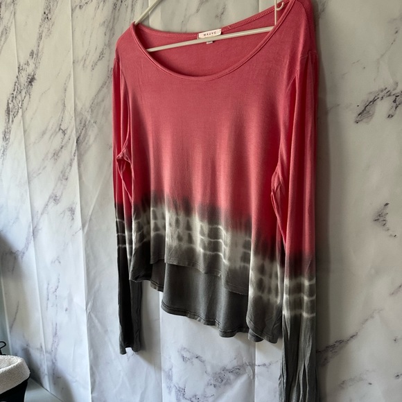 MAUVE - PINK/GREY TIE DYE LONG SLEEV HI-LO LONG SLEEVE SHIRT - Picture 6 of 8